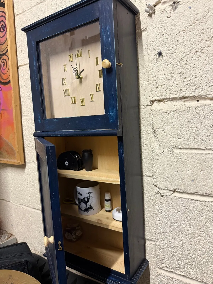 Handmade Wooden Wall Clock with Storage Cabinet - Image 3