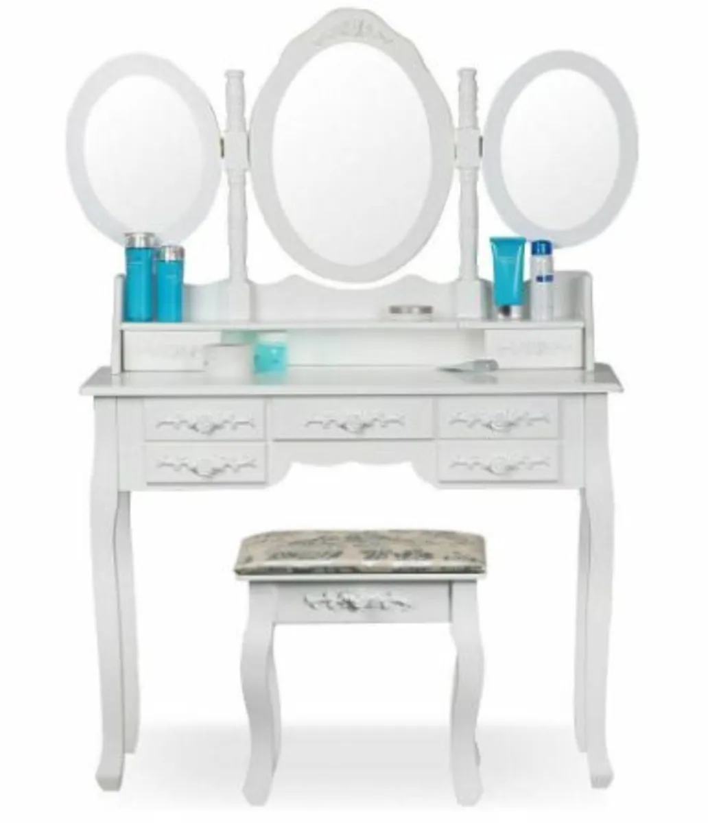 Princes White Dressing Table 3 Oval Mirror 7 Draw - Image 2