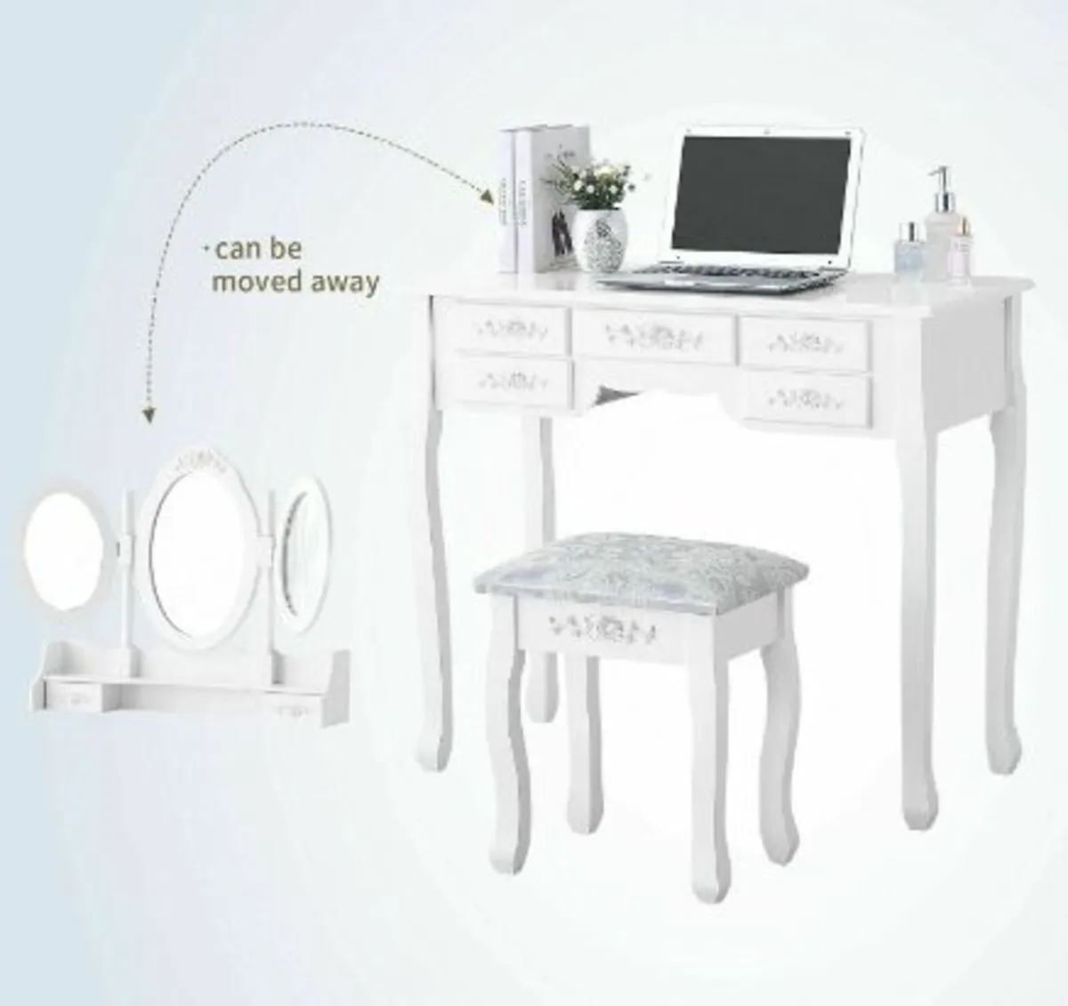 Princes White Dressing Table 3 Oval Mirror 7 Draw - Image 4