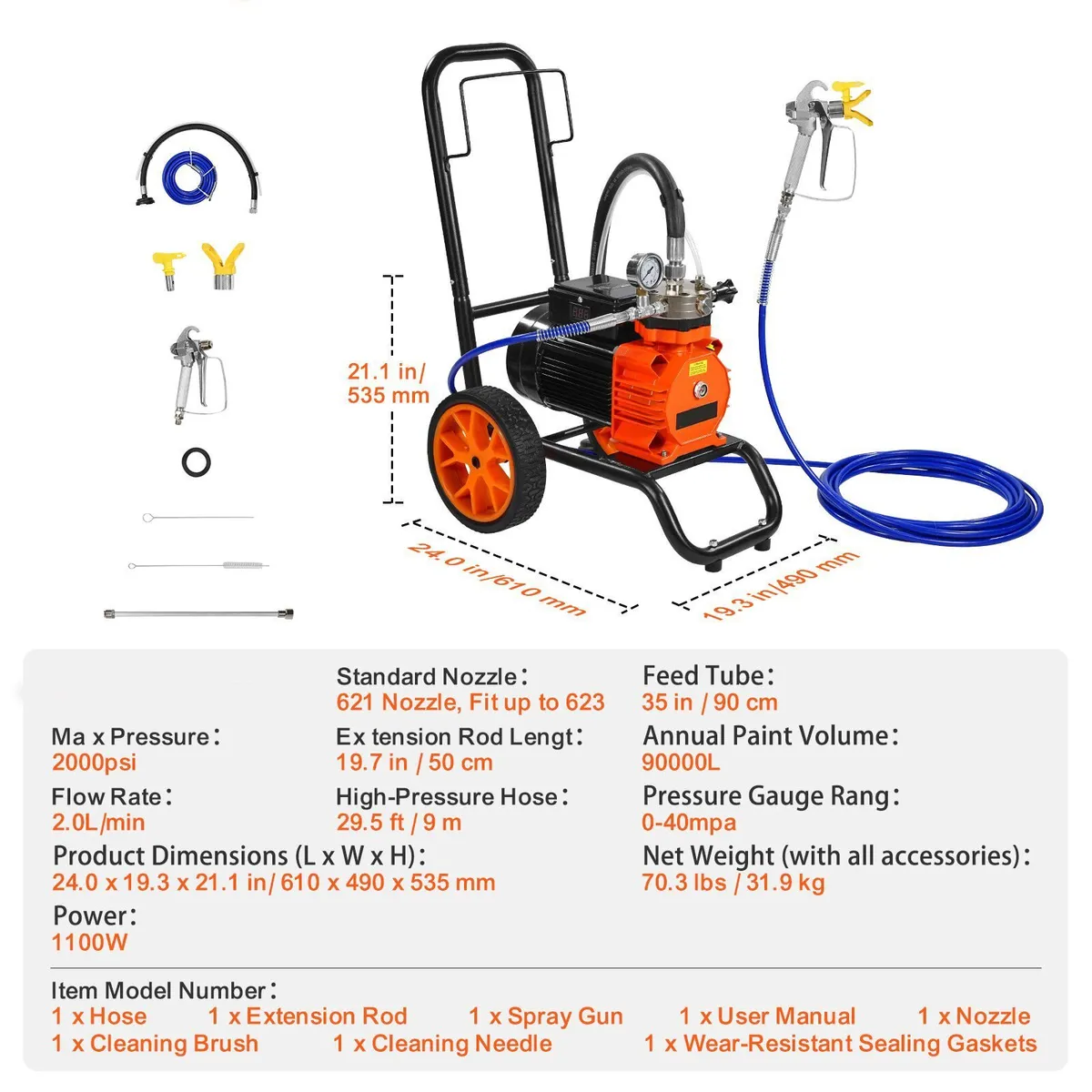 Diaphragm Airless Paint Sprayer, 1100 W Efficiency - Image 2