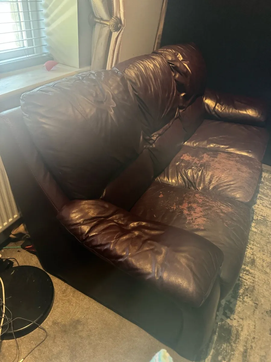 Wine leather sofa free to take away - Image 3