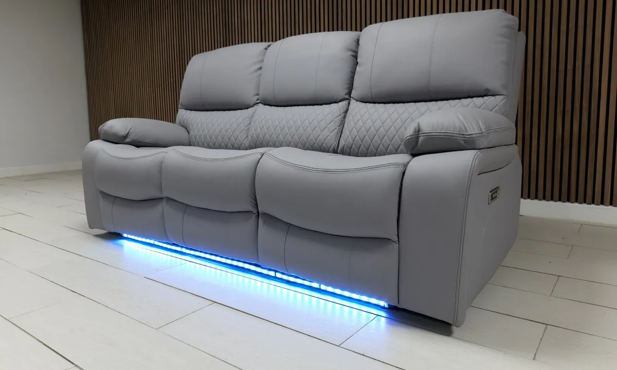 3+2 Light Grey Rita Electric Leather Recliner Sofa - Image 4
