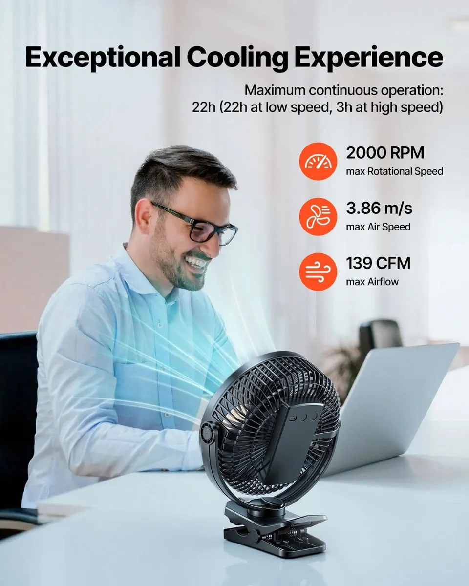 Portable Clip Fan, Rechargeable Clip On Fan - Image 4