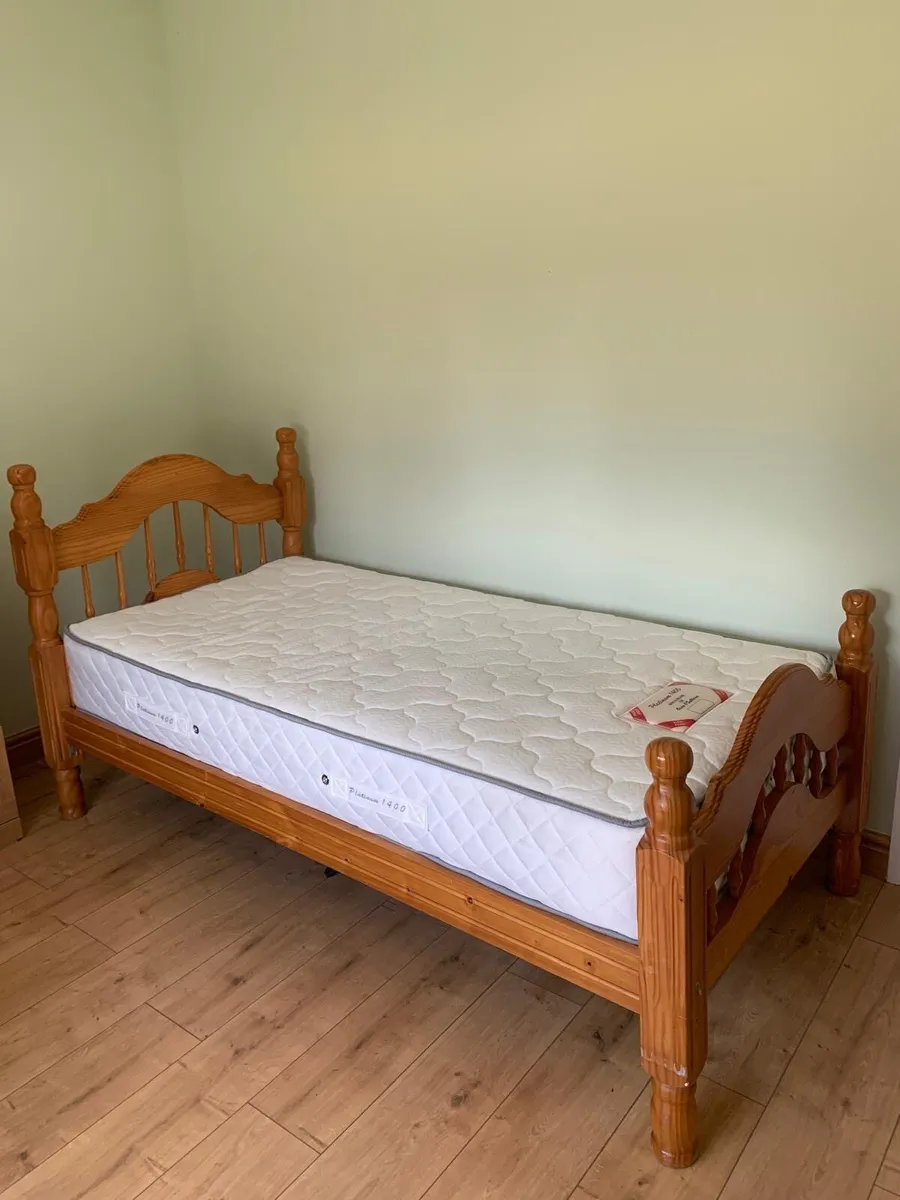 Single Oak Wood Bed & Mattress - Image 1