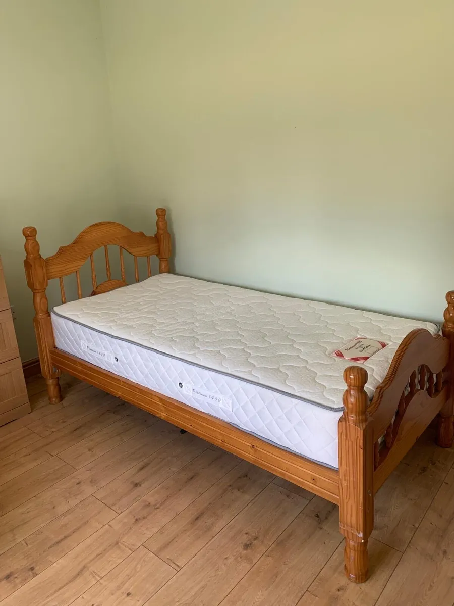 Single Oak Wood Bed & Mattress - Image 2