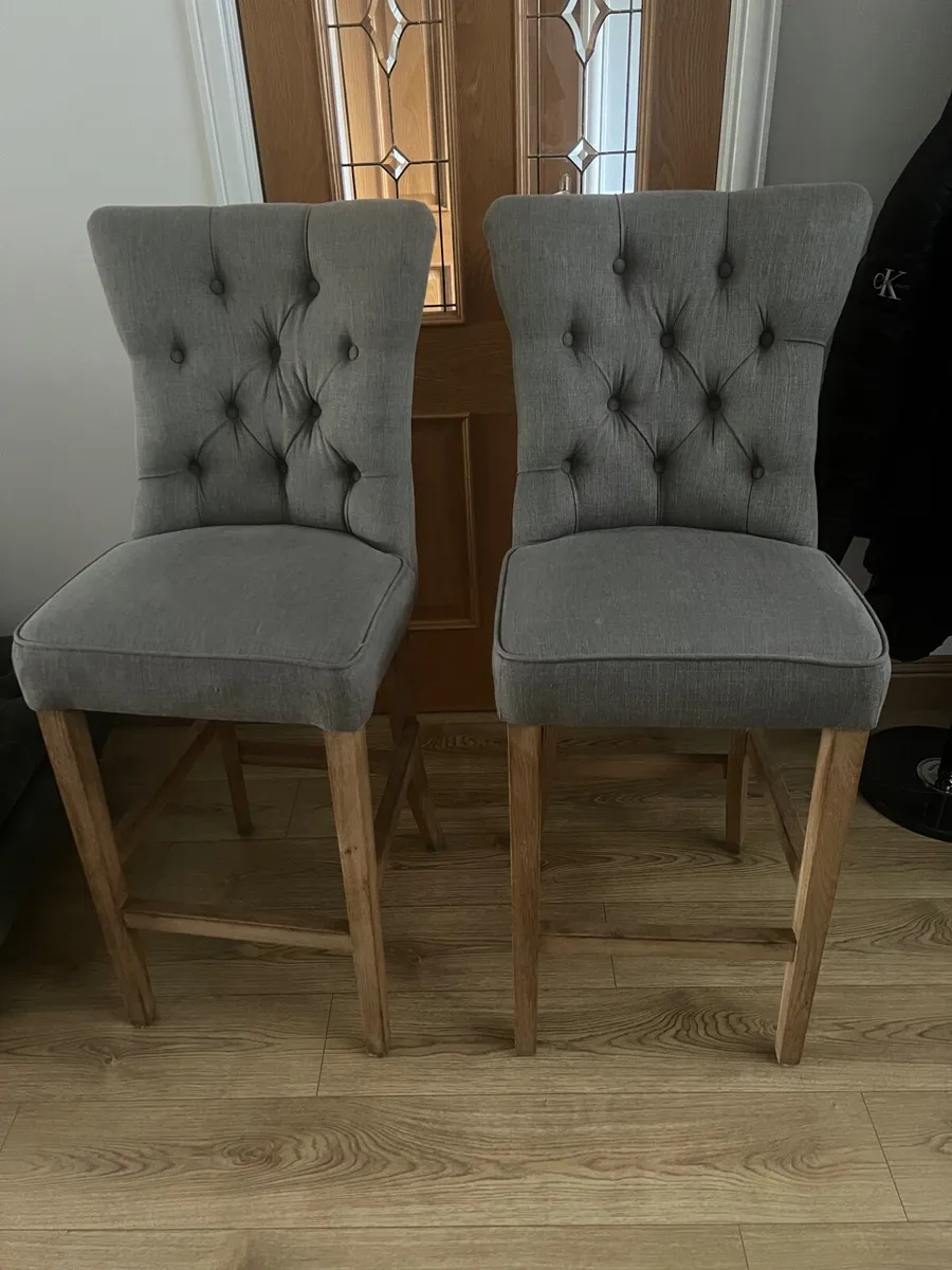 Pair of Grey Fabric Bar Stools / Counter Chairs - Image 1