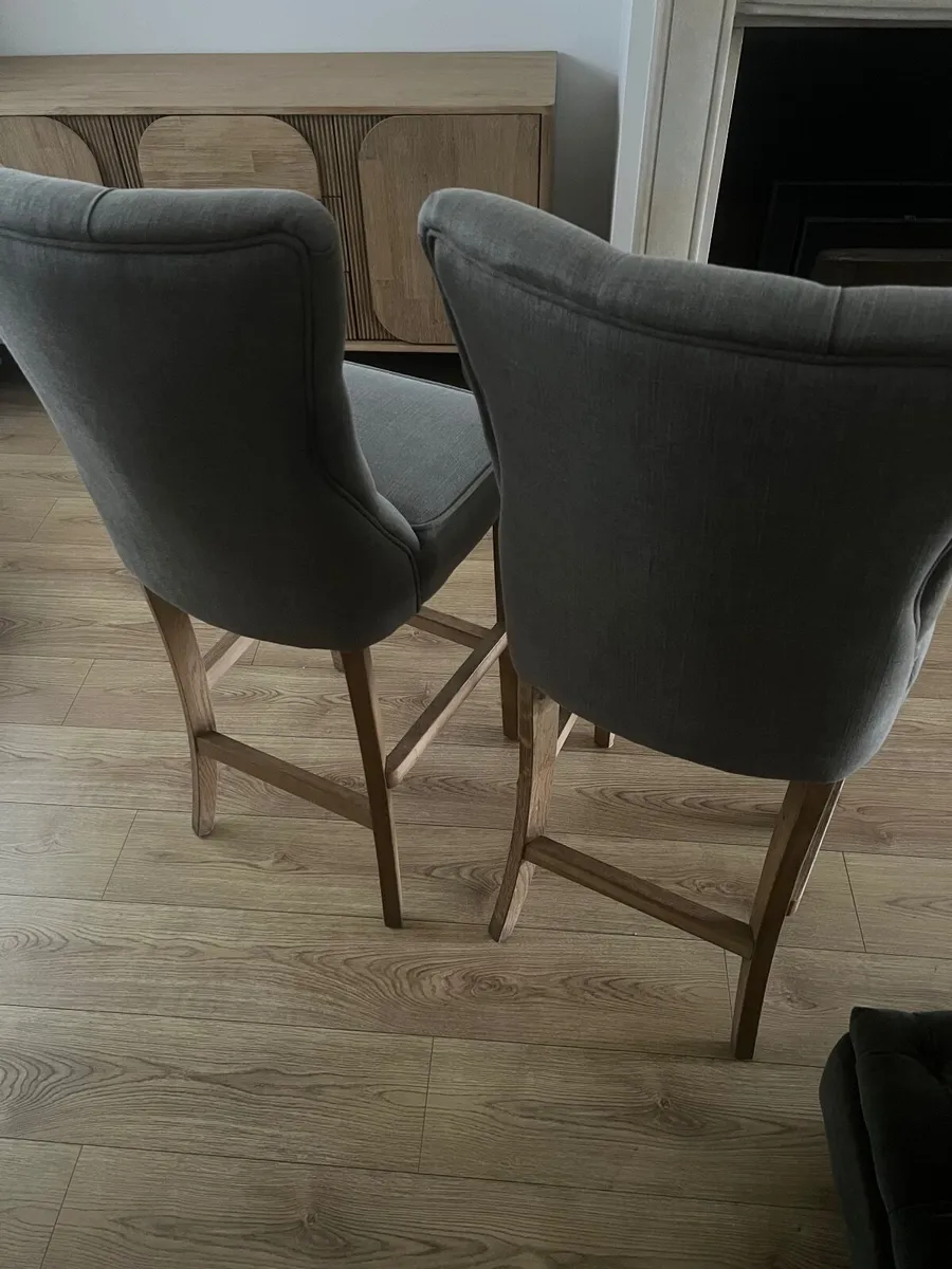 Pair of Grey Fabric Bar Stools / Counter Chairs - Image 2
