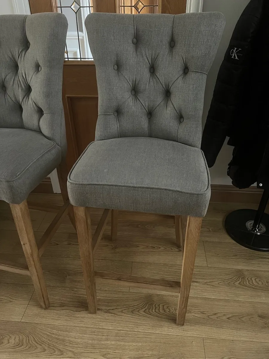 Pair of Grey Fabric Bar Stools / Counter Chairs - Image 3