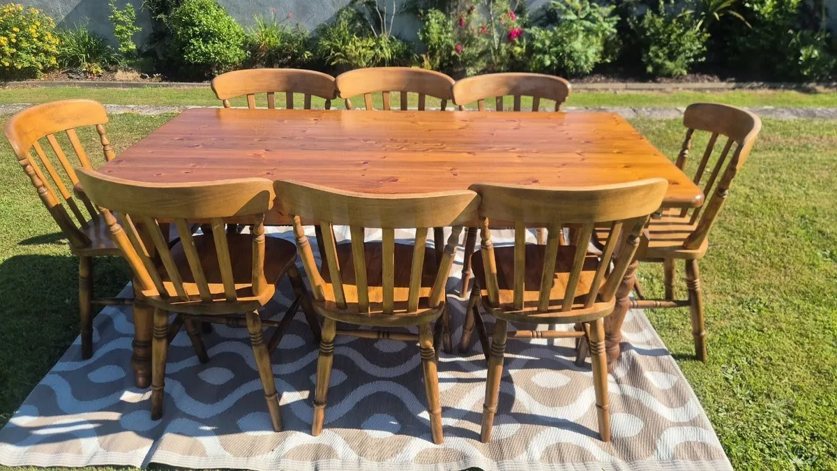 Solid Pine Dining Table  with 8 Chairs - Image 1