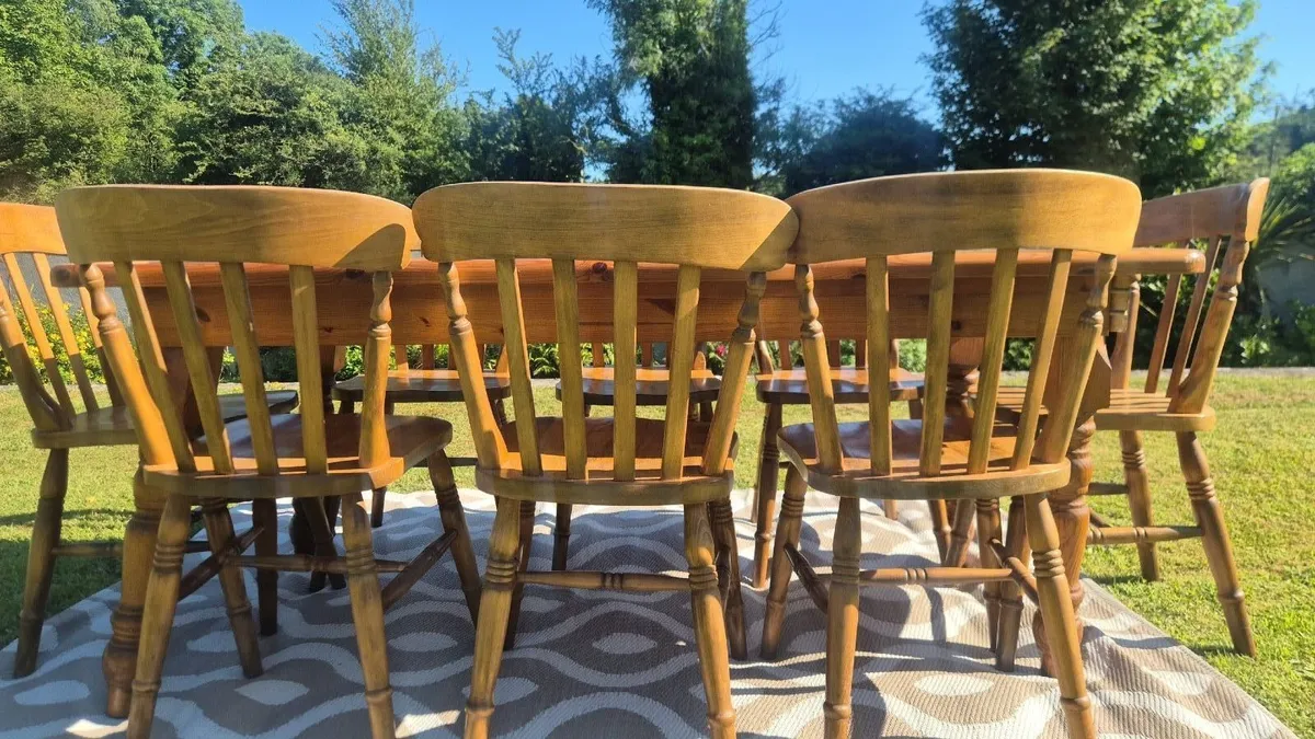 Solid Pine Dining Table  with 8 Chairs - Image 2