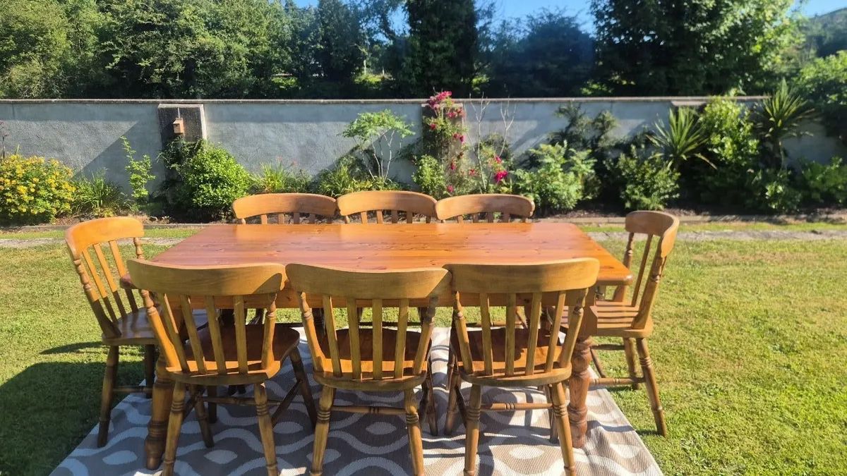 Solid Pine Dining Table  with 8 Chairs - Image 4
