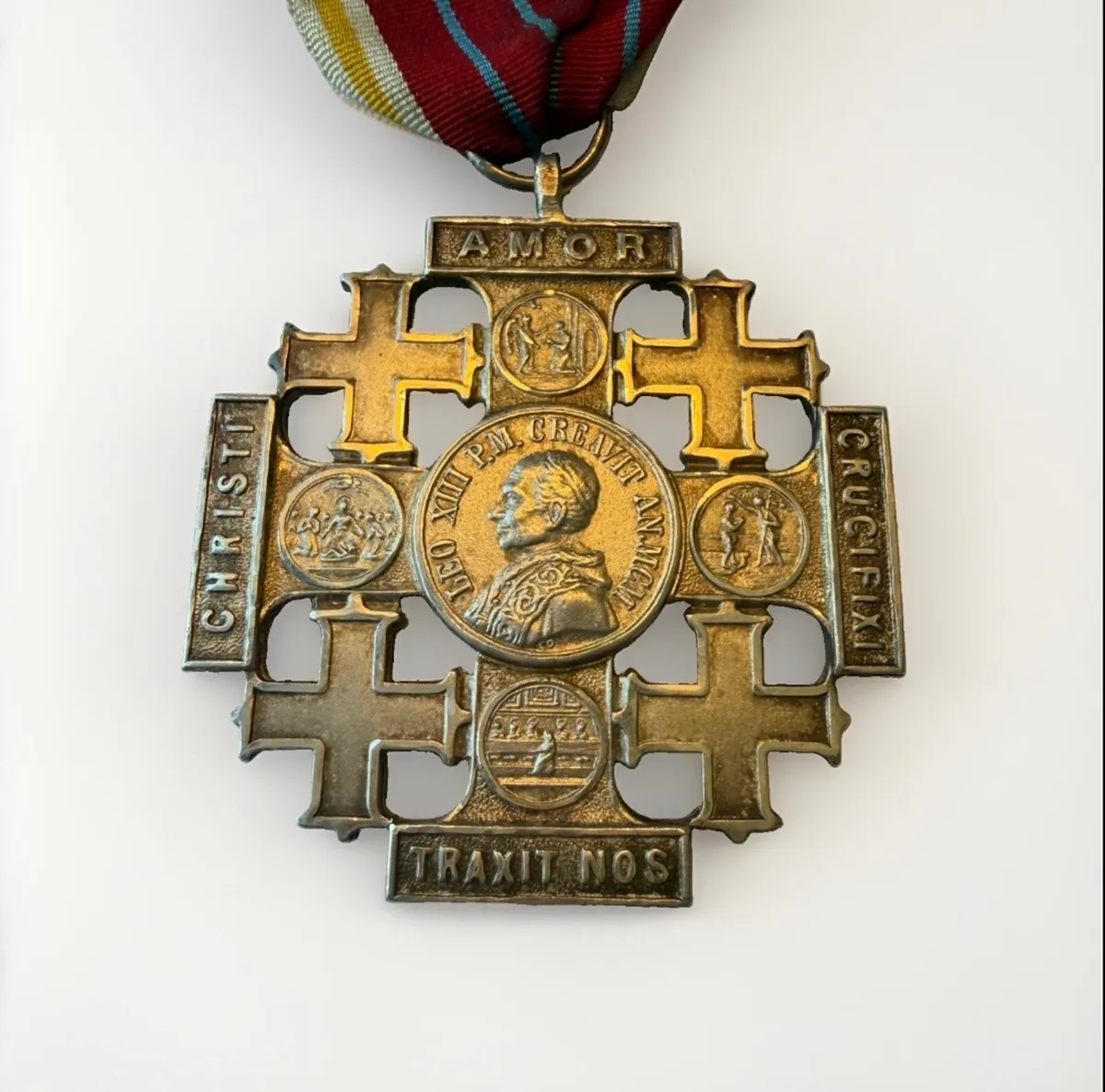 Jerusalem Cross of Honor Pope LeoXIIl silver medal - Image 3