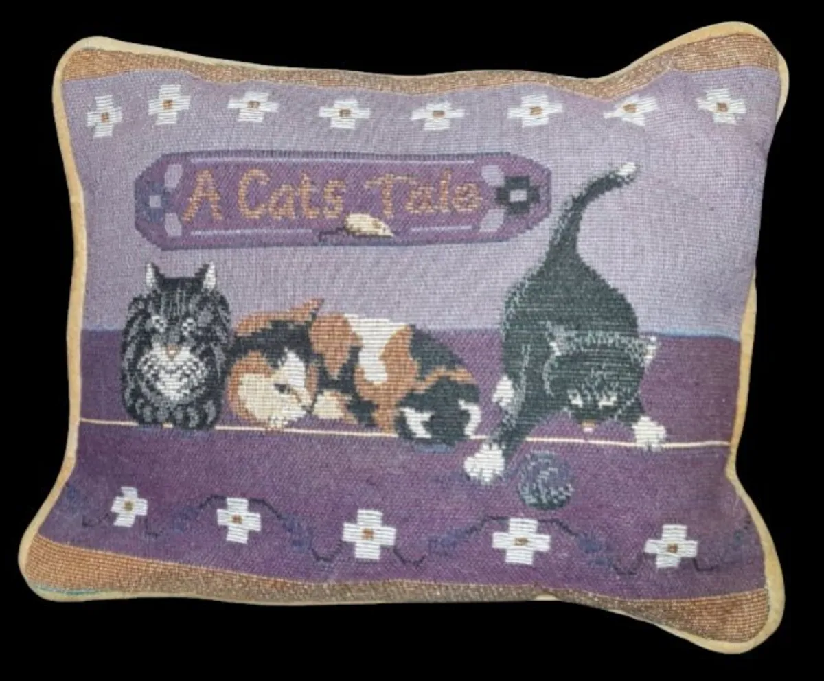 Vintage Harrods Tapestry Cat Cushion - Image 1