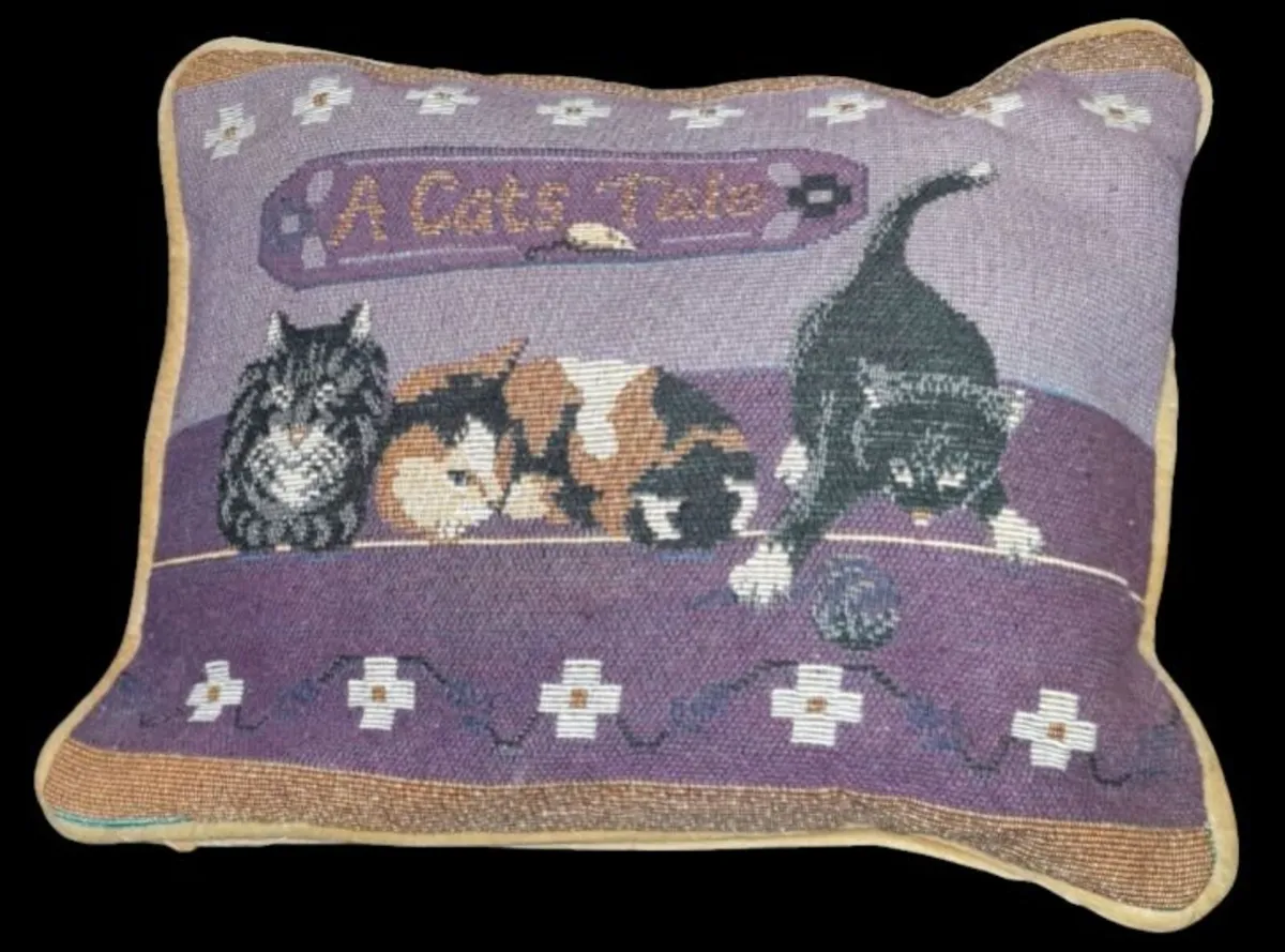 Vintage Harrods Tapestry Cat Cushion - Image 3