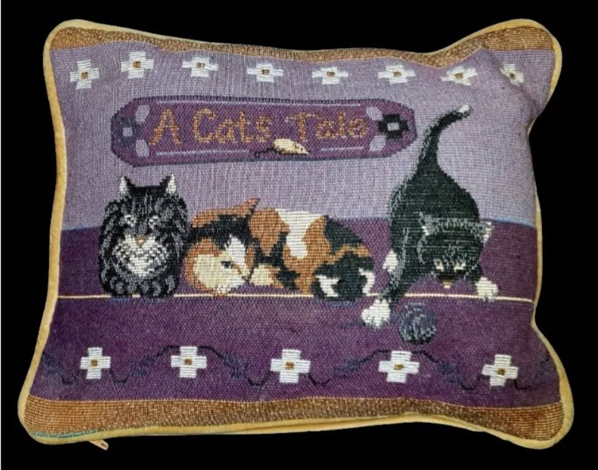 Vintage Harrods Tapestry Cat Cushion - Image 4