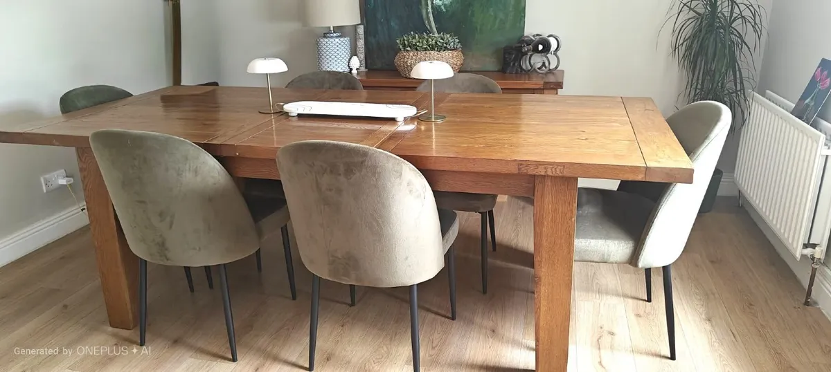 Moss green velvet dining chairs - Image 1