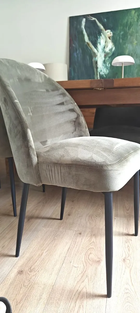 Moss green velvet dining chairs - Image 3