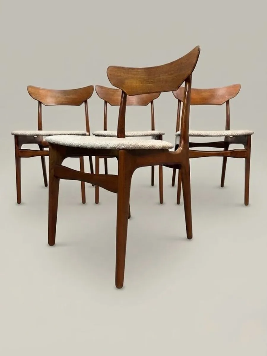 Iconic Danish Mid-Century Teak & Wool Dining Chairs by Schionning & Elgaard - Image 1
