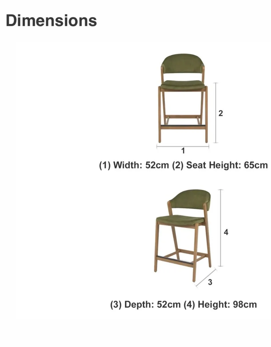 X2 olive velvet and oak bar stool - Image 3