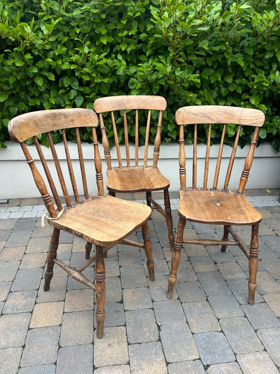 Antique elm wood cottage chairs very old - Image 1
