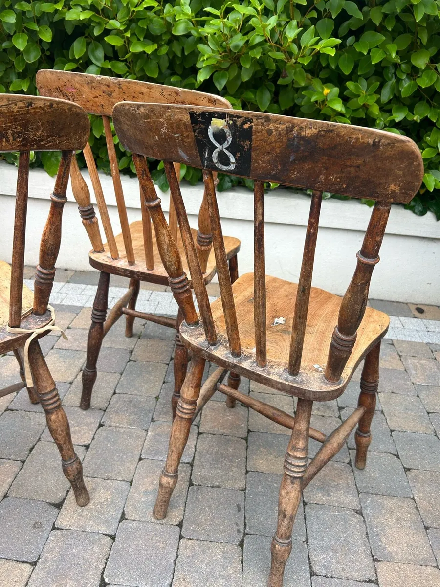Antique elm wood cottage chairs very old - Image 2