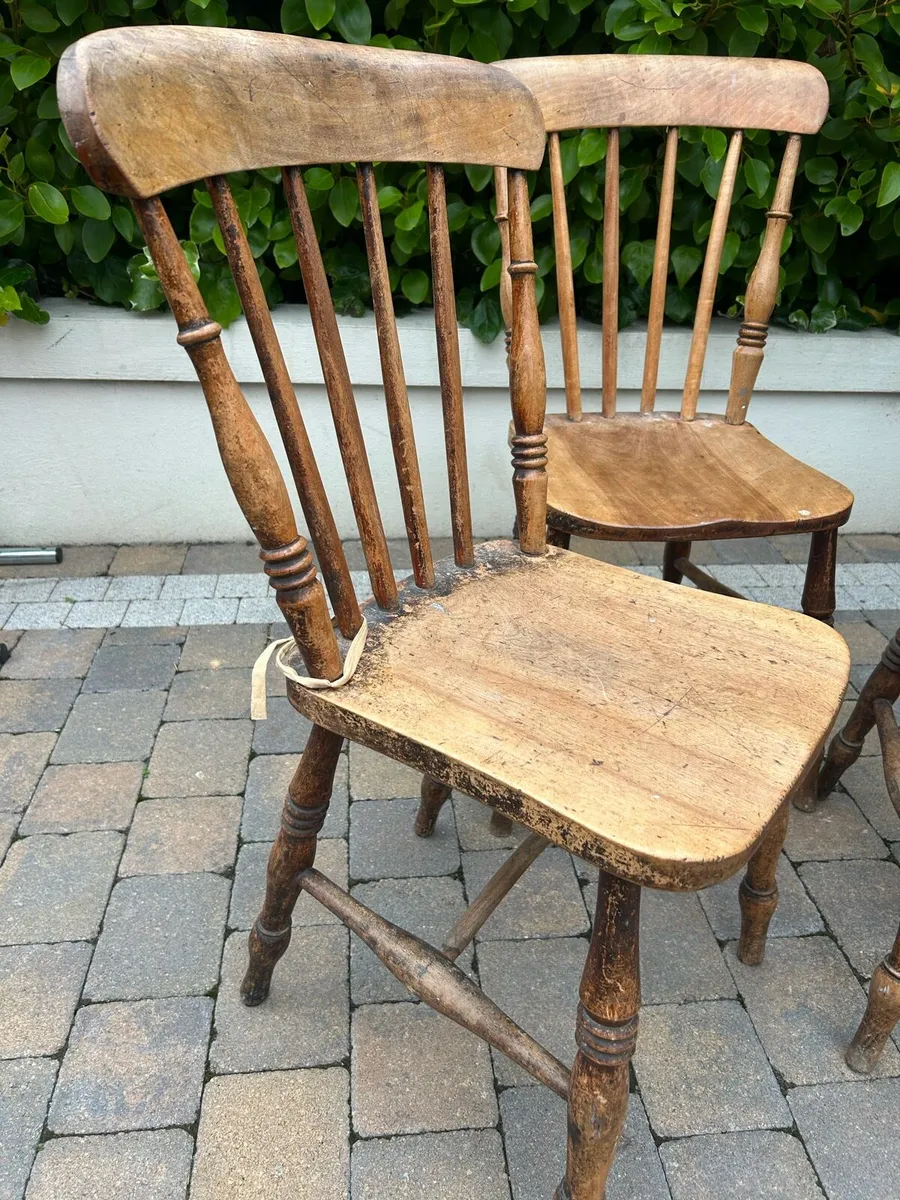 Antique elm wood cottage chairs very old - Image 3