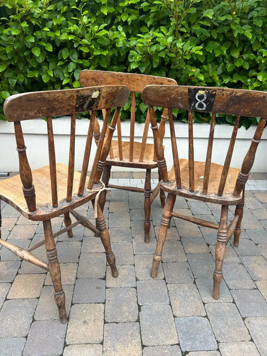 Antique elm wood cottage chairs very old - Image 4