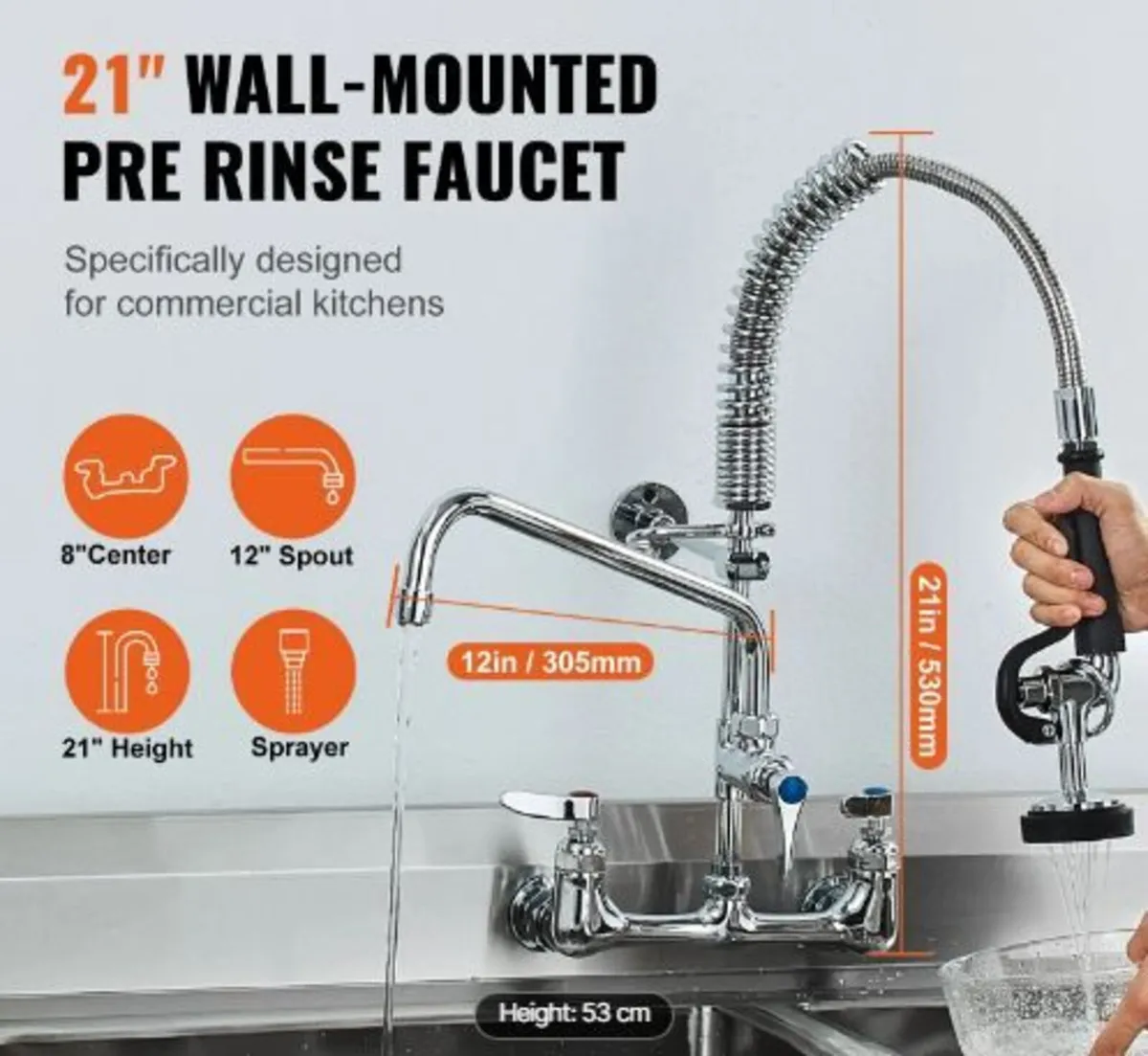 Commercial Faucet with Pre-Rinse Sprayer - Image 3