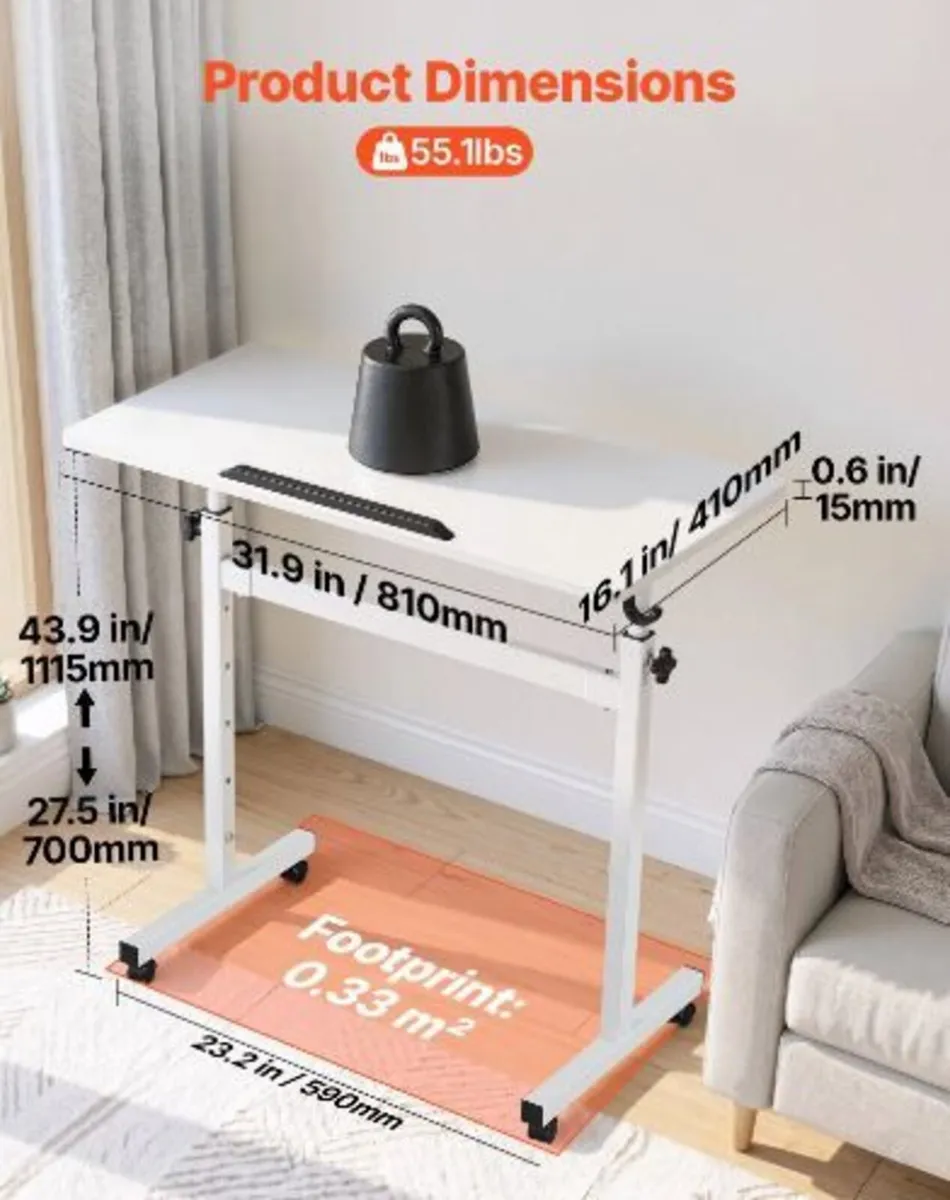 Standing Desk, Adjustable Height Mobile Stand - Image 2