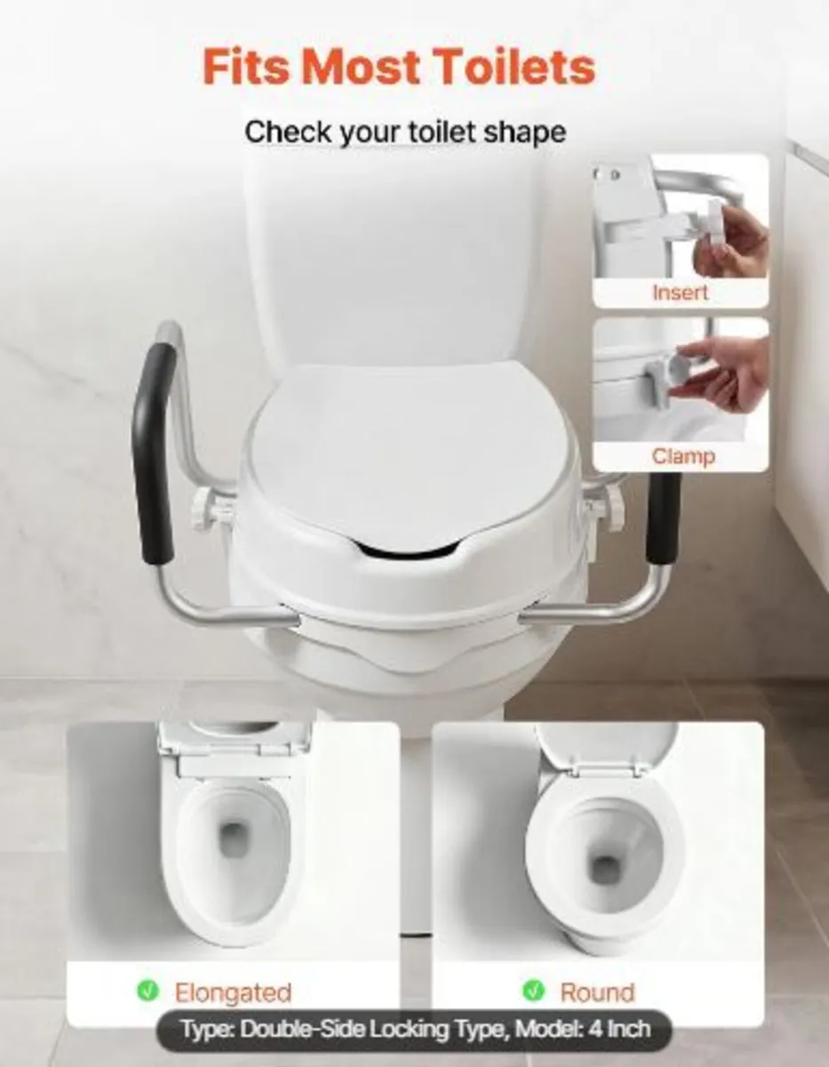 Raised Toilet Seat with Arms, 136.1 kg Load - Image 4