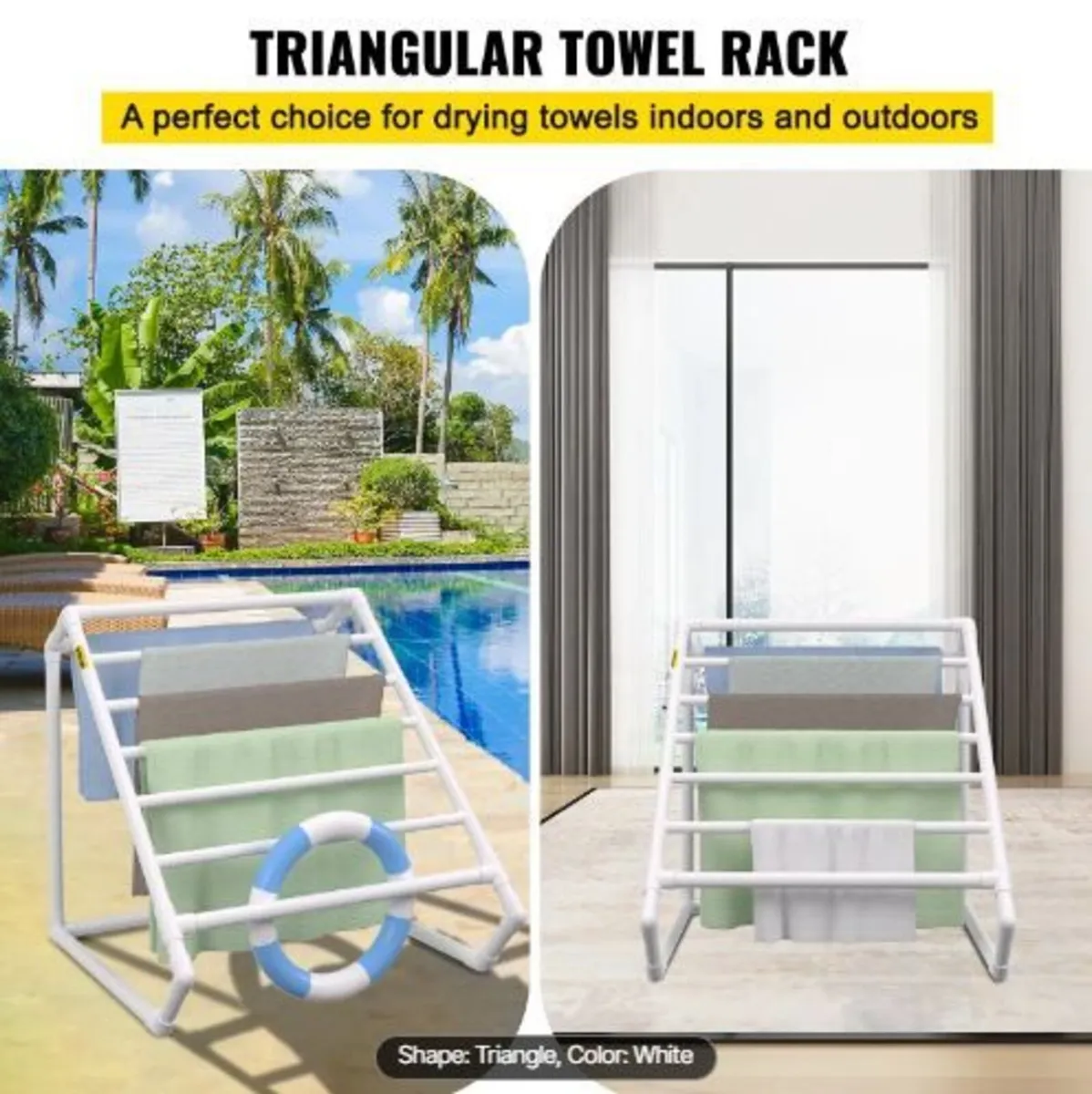 Pool Towel Rack, 8 Bar, White, Freestanding - Image 2