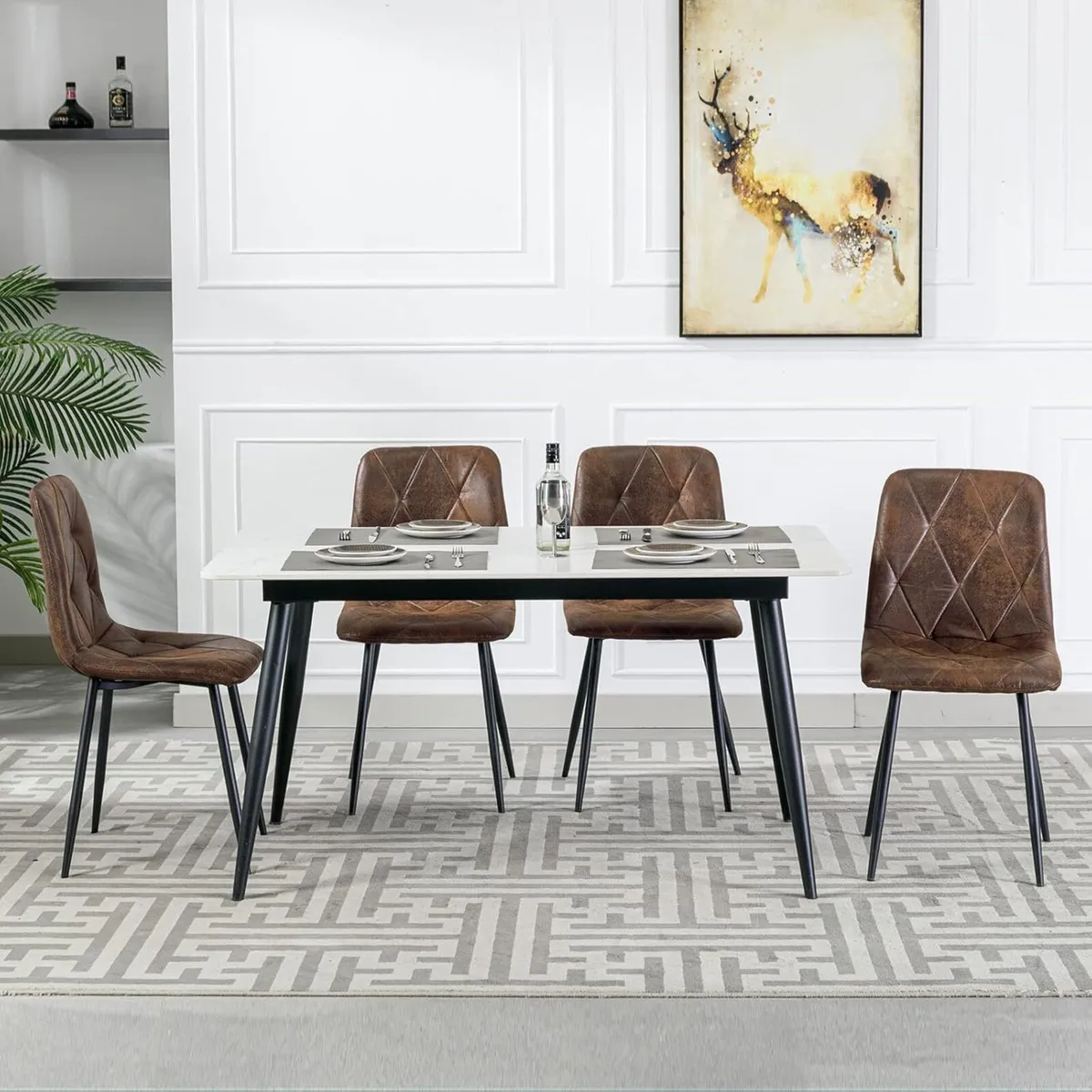 Dining Chairs for Room Living Vintage Faux Suede - Image 2