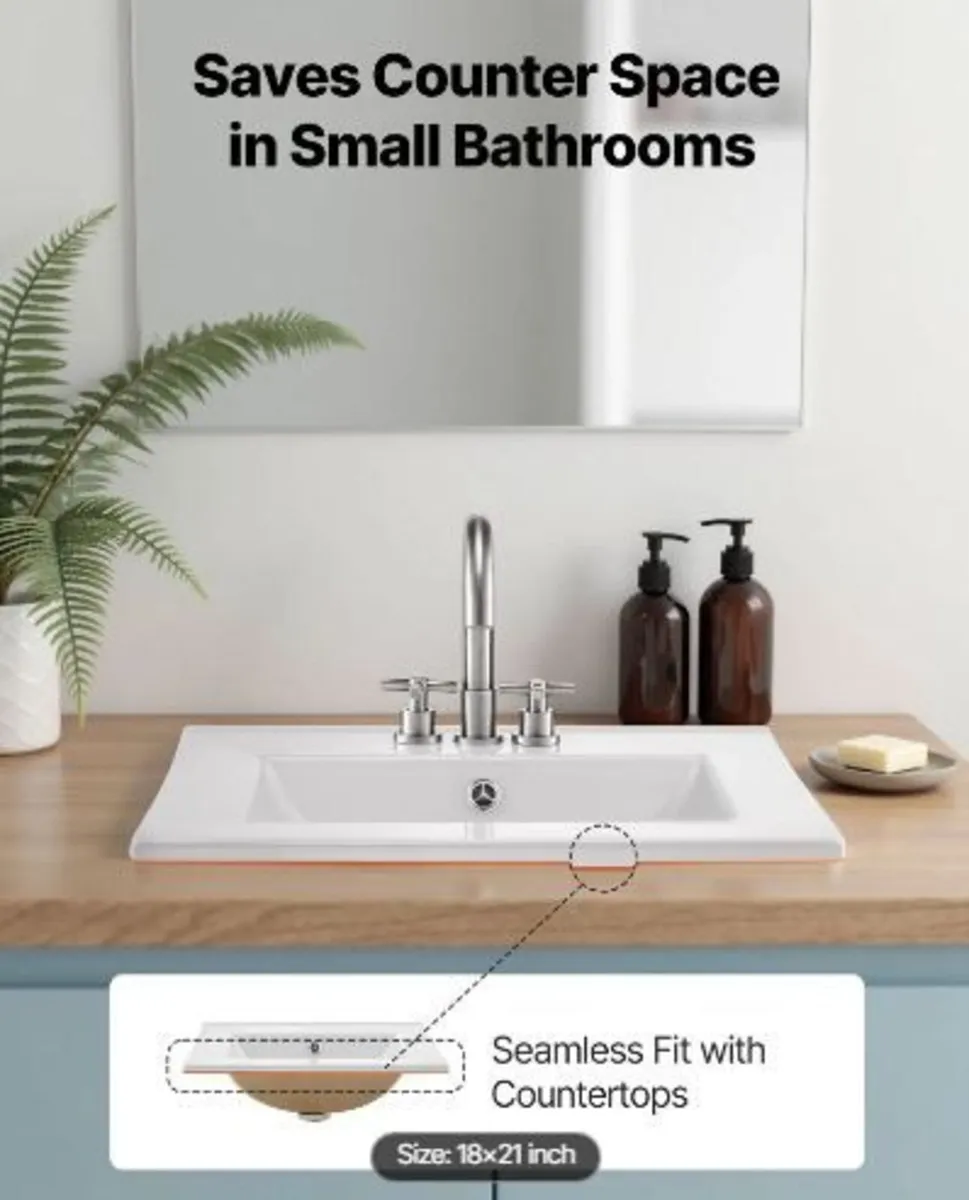 Semi Recessed Bathroom Sink, 510 x 465 mm - Image 3