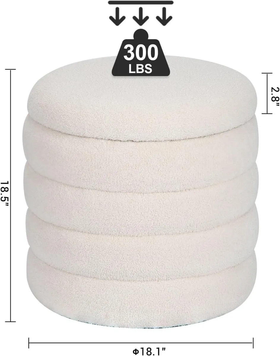 Velvet Round Ottoman Small Storage Boucle Bench - Image 3