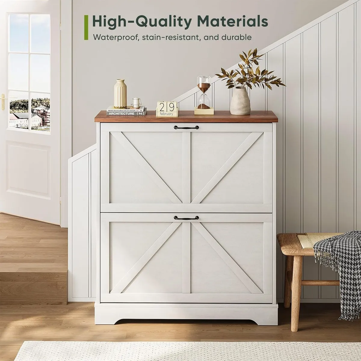 Narrow Style Shoe Storage Cabinet with 2 Flap - Image 3