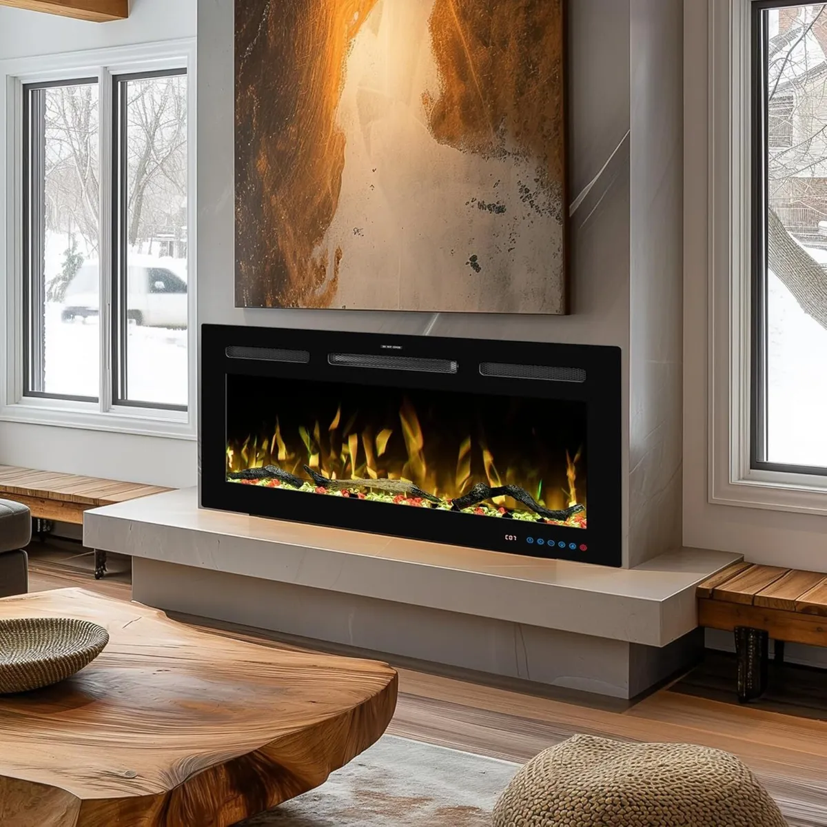 91.5CM Wifi Electric Fireplace Inserts Recessed - Image 2