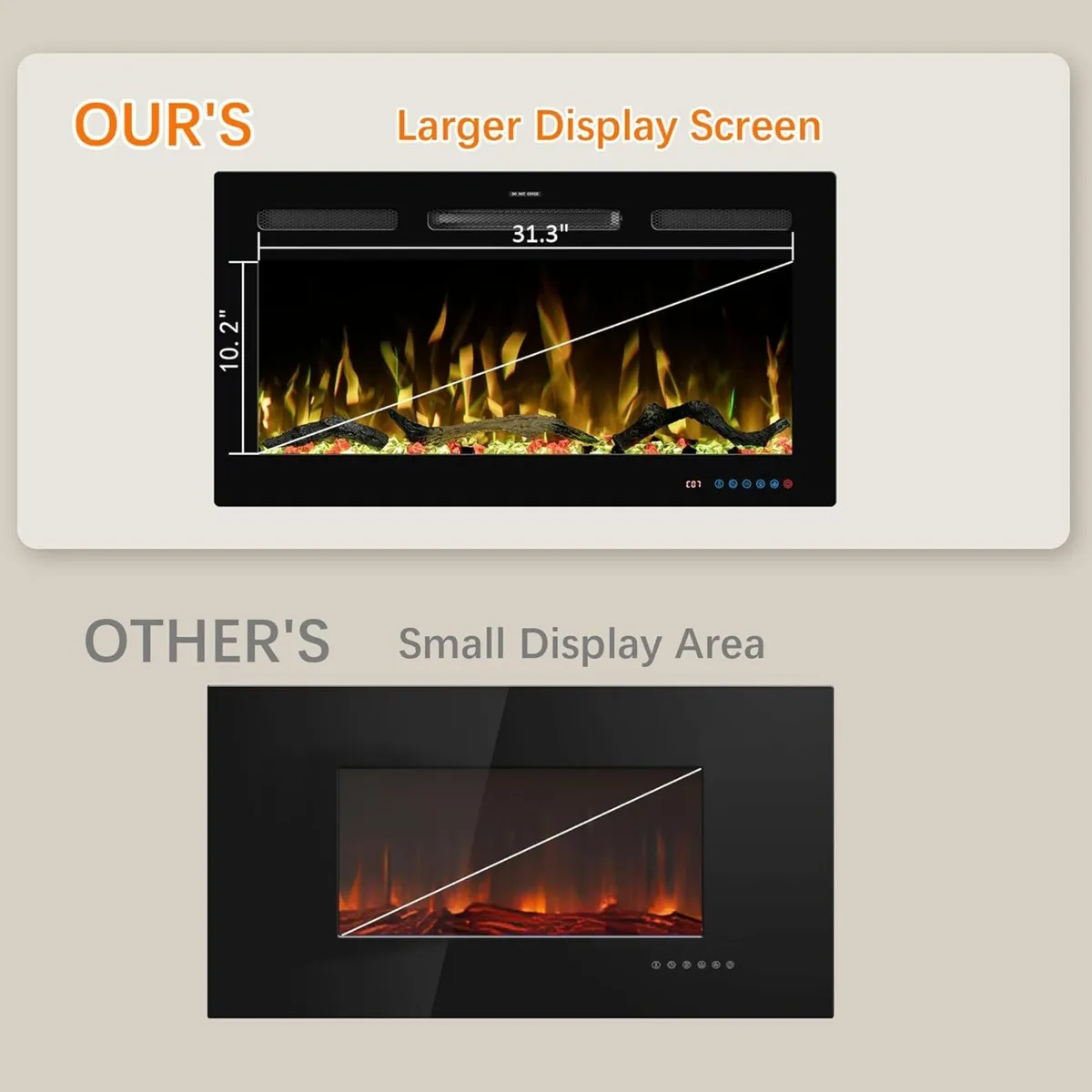 91.5CM Wifi Electric Fireplace Inserts Recessed - Image 4