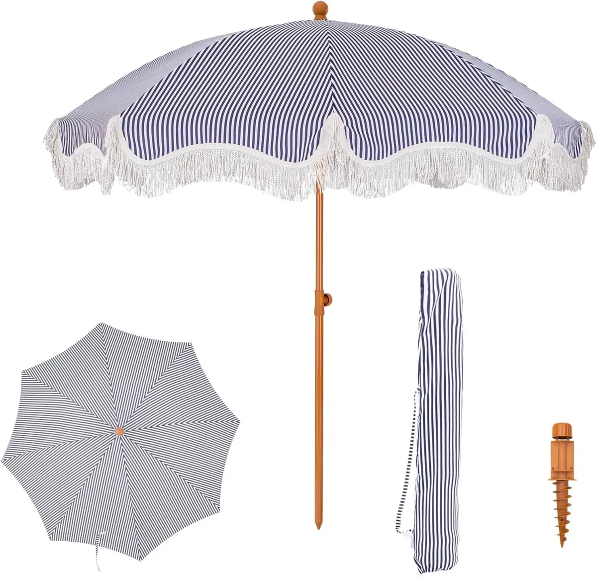 Umbrella 2m Portable Fringed Garden Parasol - Image 1