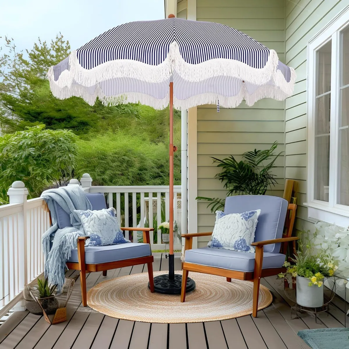 Umbrella 2m Portable Fringed Garden Parasol - Image 2