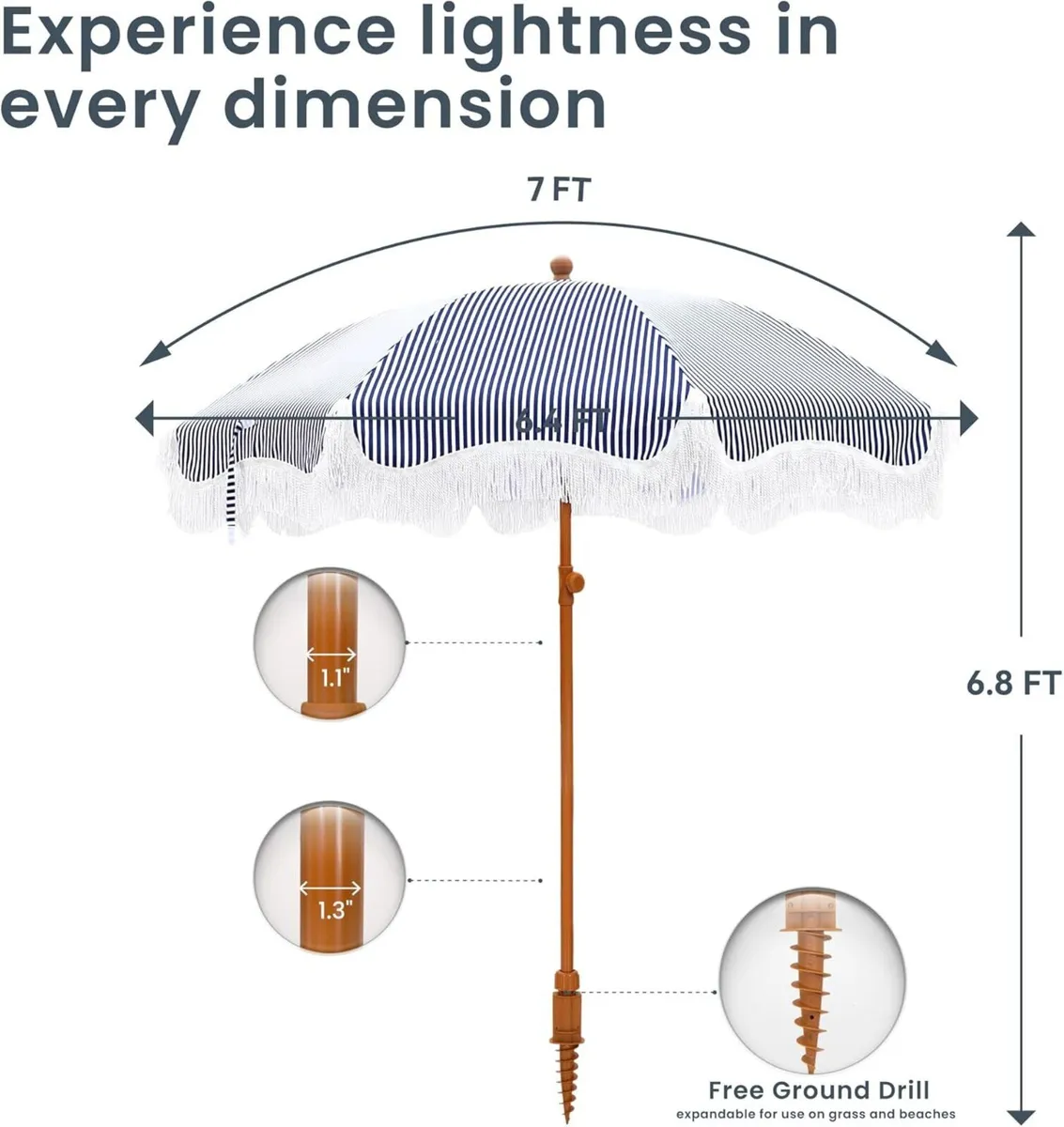 Umbrella 2m Portable Fringed Garden Parasol - Image 3