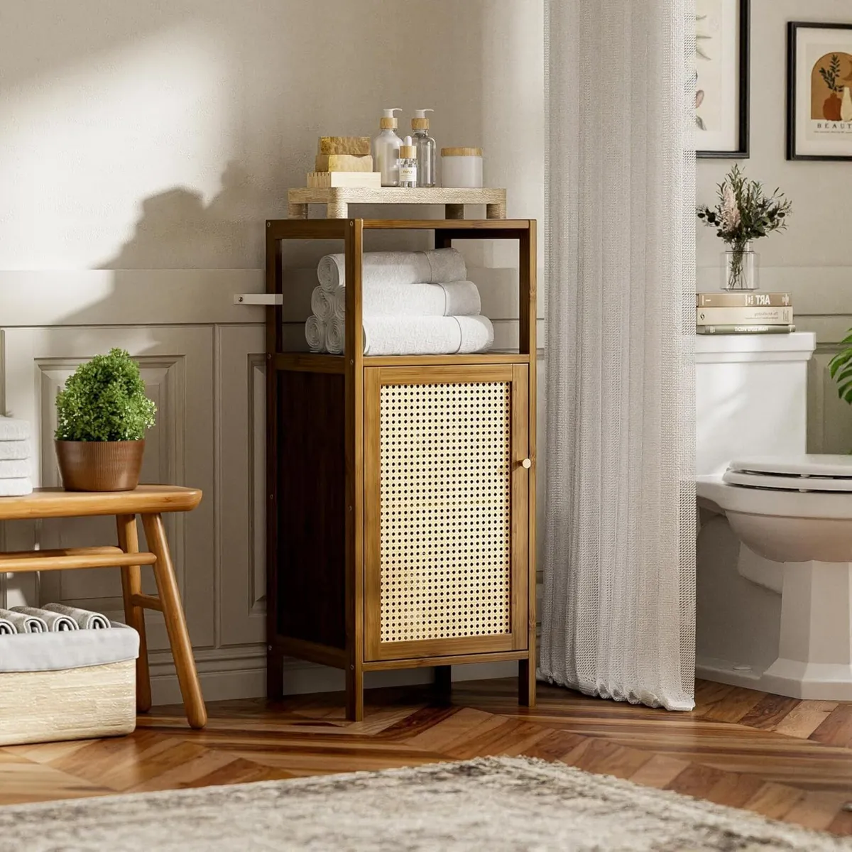 Bamboo Floor Standing Small Bathroom Cabinet - Image 2