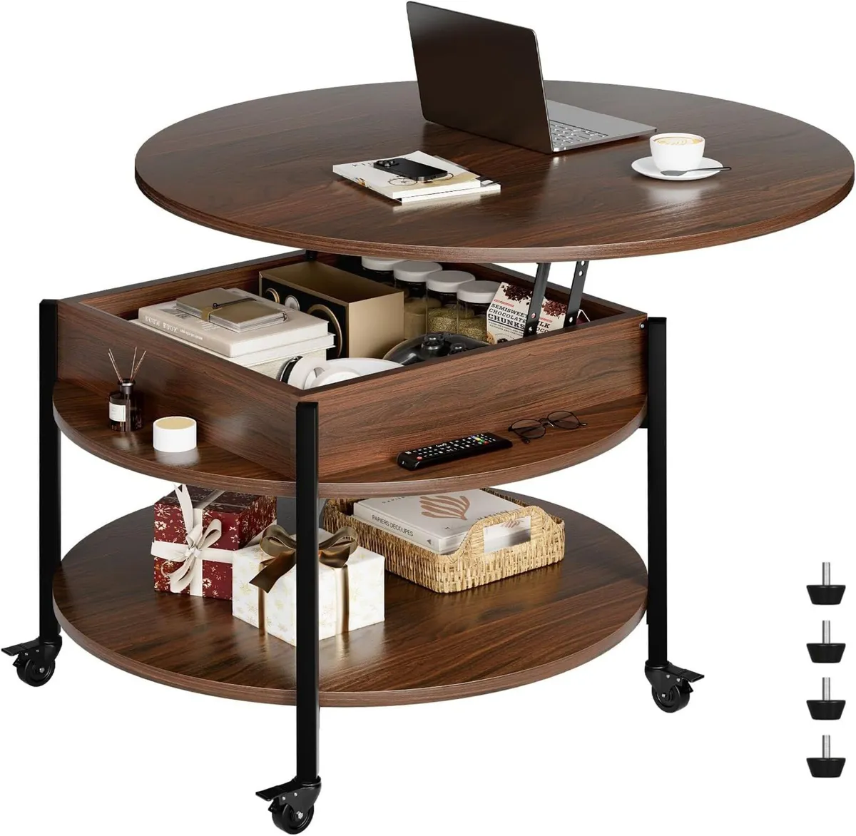 Round Lift Top Coffee Table with Wheels Circle - Image 1