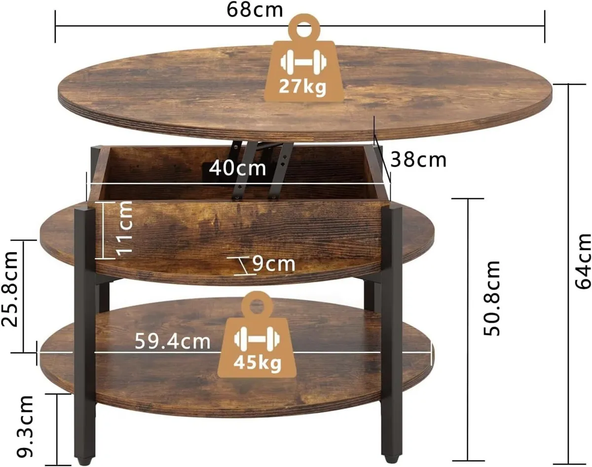 Round Lift Top Coffee Table with Storage - Image 3