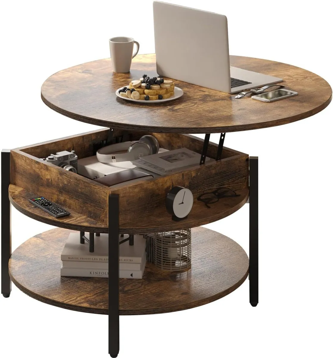 Round Lift Top Coffee Table with Storage - Image 1