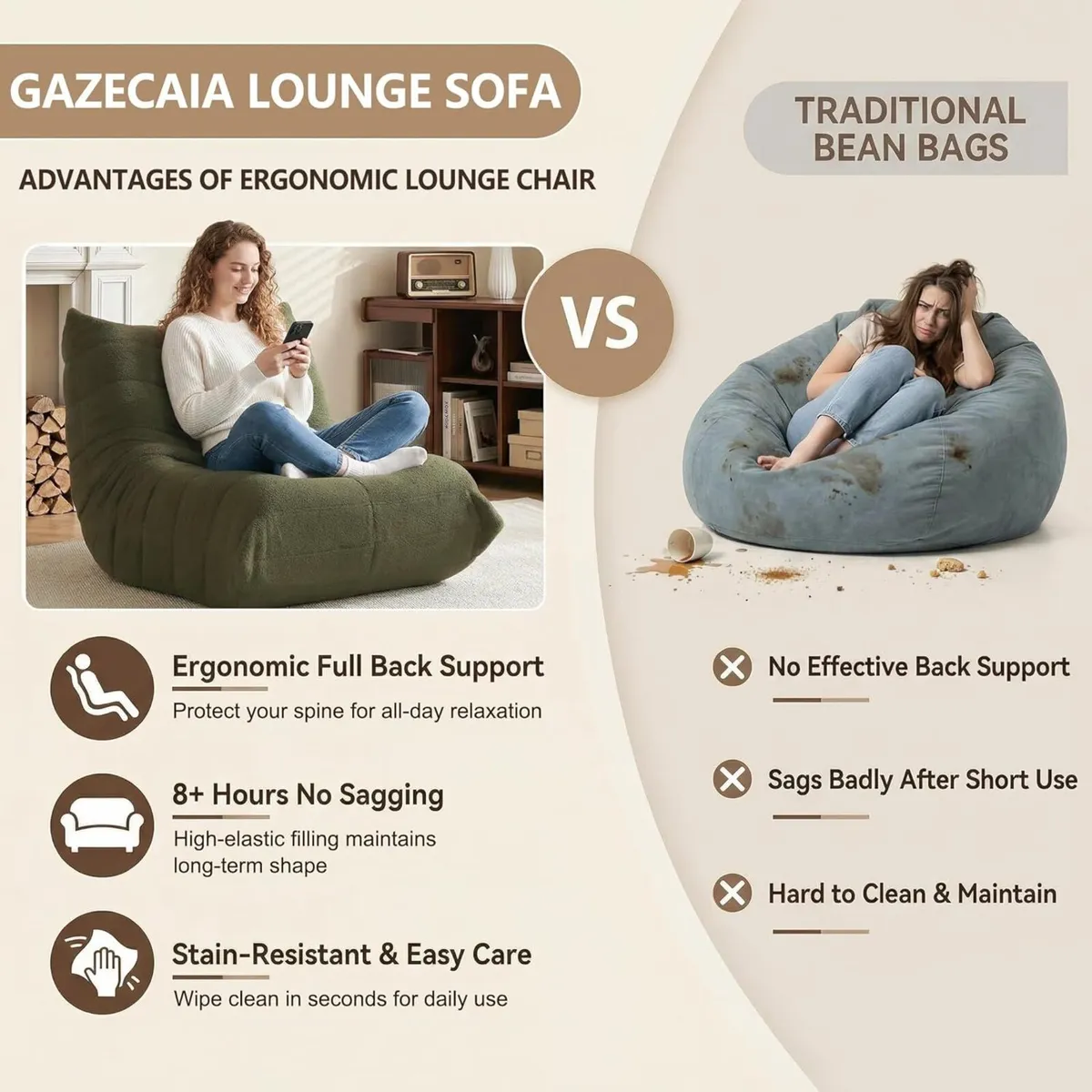 Comfy Bean Bag Chair for Adults Teens Fireside - Image 4