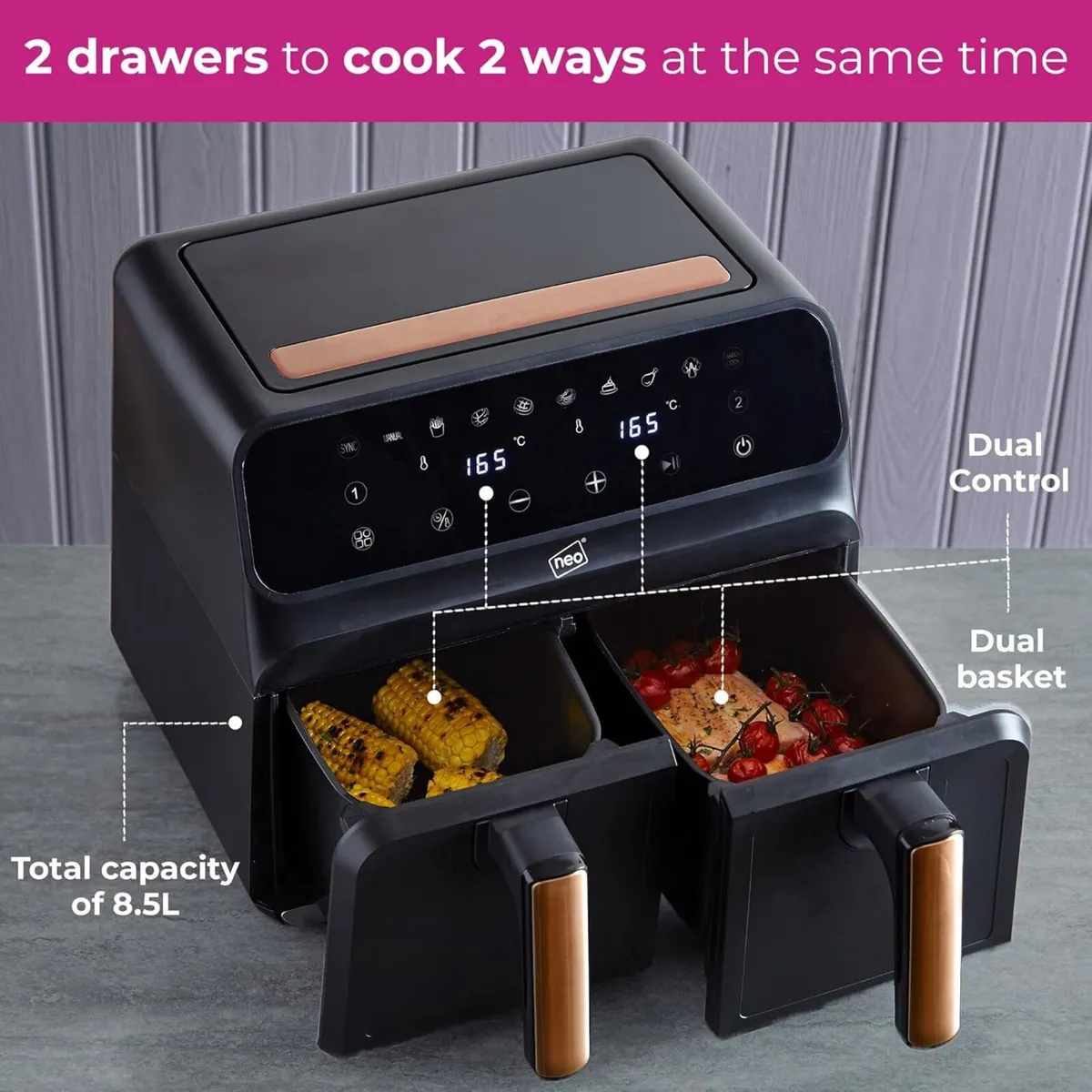 Neo Copper Dual Twin Zone Double Drawer Glass - Image 3