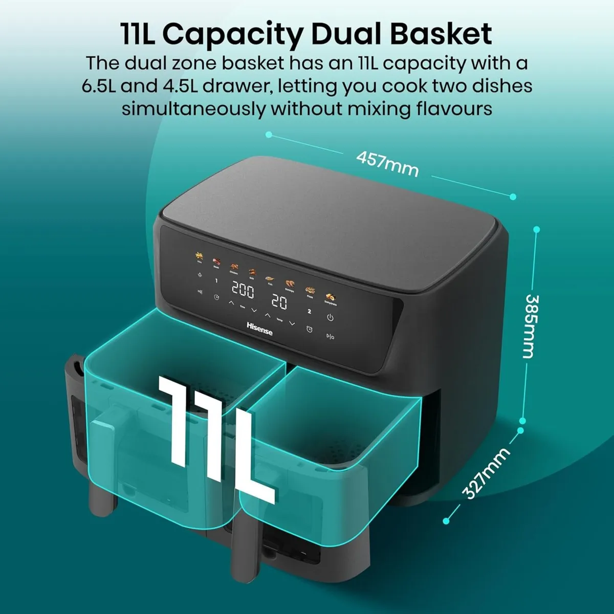 Hisense 11L Dual Zone Air Fryer 2700W - Image 3