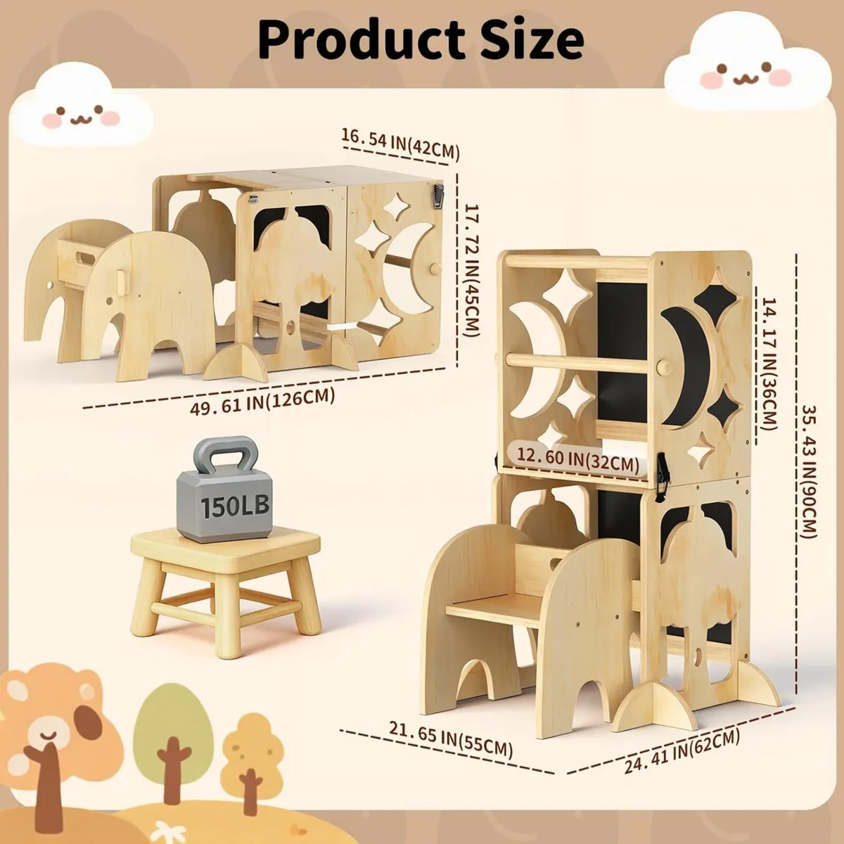 4-In-1 Toddler Kitchen Step Stool Foldable - Image 2