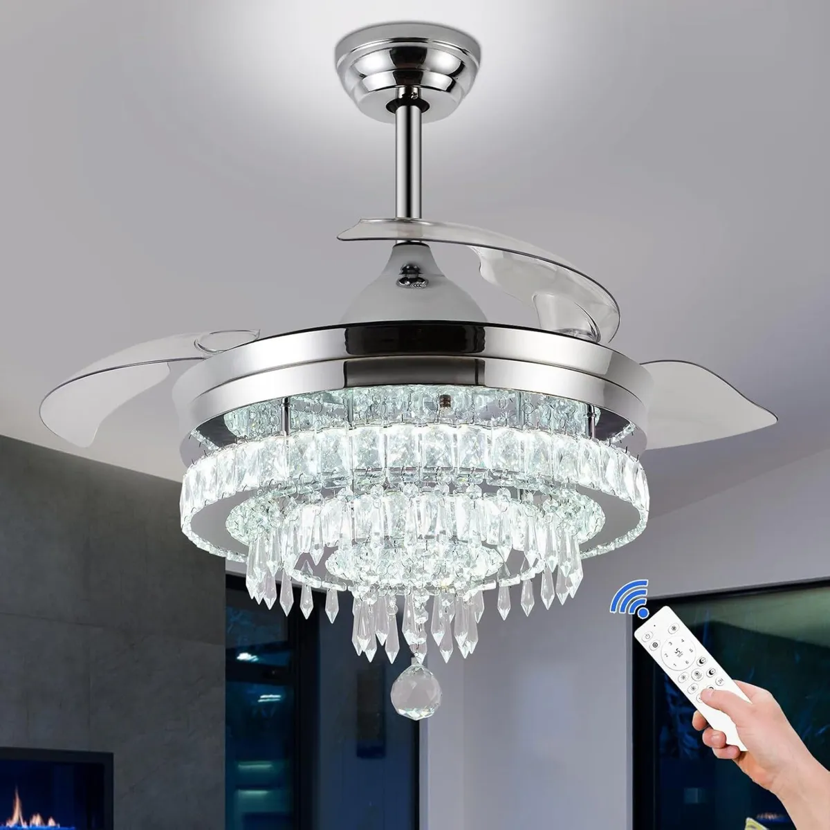 Modern Crystal Chandelier Ceiling Fan with Light - Image 1