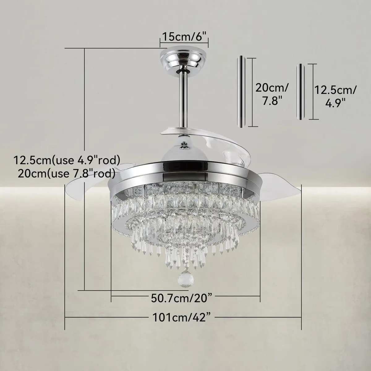 Modern Crystal Chandelier Ceiling Fan with Light - Image 2